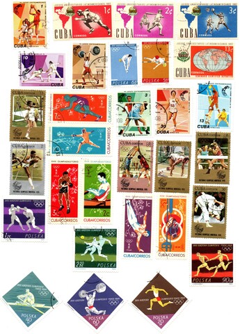 Набор марок Спорт бокс баскетбол легкая атлетика 30 шт. 1962, 64, 76 гг Польша Куба XF