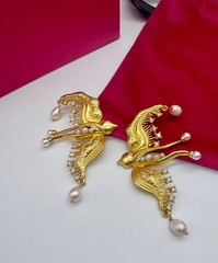 Серьги BIRDS ПТИЦЫ ЛАСТОЧКИ в стиле Schiaparelli с жемчугом