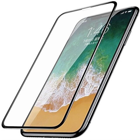 Защитное стекло 3D на весь экран 9H ANMAC + пленка задняя для iPhone XS Max (Черная рамка)