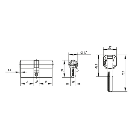 Цилиндровый механизм (личина) PUNTO (Z400/70) Z4000Key70(30+10+30) CP хром