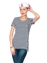 Магазин морской одежды - Магазин тельняшек.ру 8-800-700-93-18Футболка-тельняшка женская (темно-синяя полоса) в Магазине тельняшек