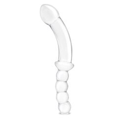 Стеклянный двусторонний фаллоимитатор 12,5’’ Girthy Double Sided Dong With Anal Bead Grip Handle - 32 см. - 