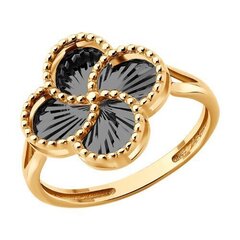 Кольцо TRENDY клевер из золота 585 пробы с алмазными гранями