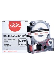 Кассета с лентой S'OK by Sakura Printing C53S654011 (LK4WRN) для Epson  LW300, LW400, LW700, LW600P, LW1000P, K400, Z700, Z800, красный на белом, 12мм, 8м, стандартная