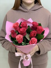 Букет 9 роз Кения 40 см в пленке розовые