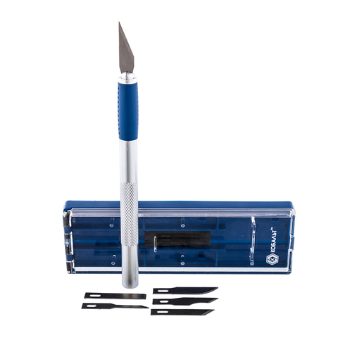 Нож для художественных работ КОБАЛЬТ перовые лезвия 6 шт, металлический корпус, кейс, блис (245-060)