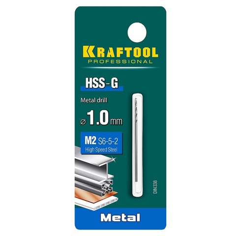 KRAFTOOL HSS-G 1.0 х40мм, Сверло по металлу HSS-G, сталь М2(S6-5-2)