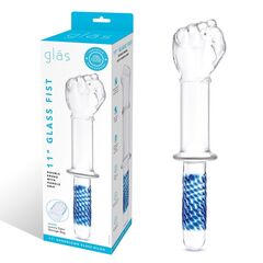Стеклянный стимулятор в форме сжатой в кулак руки 11’’ Glass Fist Double Ended With Handle Grip - 28 см. - 
