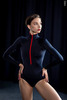 4 Raglan Sleeves Zip leotard | black