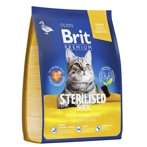 Сухой корм Brit Premium Cat Duck & Chicken с уткой и курицей, для взр. стерилизованных кошек, 2 кг.