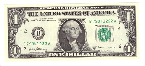 Счастливая банкнота США 1 доллар 2017А красивый номер В 79341222 А аUNC