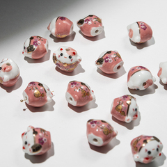 Бусина "Манэки-Нэко", 17,3*19мм, розовая, глазурированный фарфор