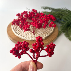 №2 Ягоды бузины зонтиком, цвет КРАСНАЯ, пучок 6 см, набор 10 шт.