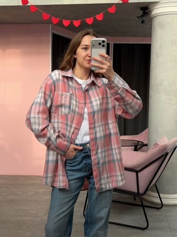 Рубашка в клетку розовый