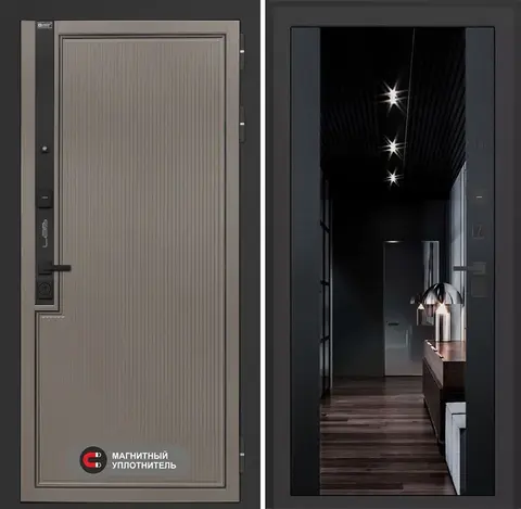 Входная дверь в квартиру Лабиринт Лаб про 1 Велютто кофе с зеркальной вставкой Максимум Кварц черный