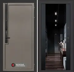 Входная дверь в квартиру Лабиринт Лаб про 1 Велютто кофе с зеркальной вставкой Максимум Кварц черный