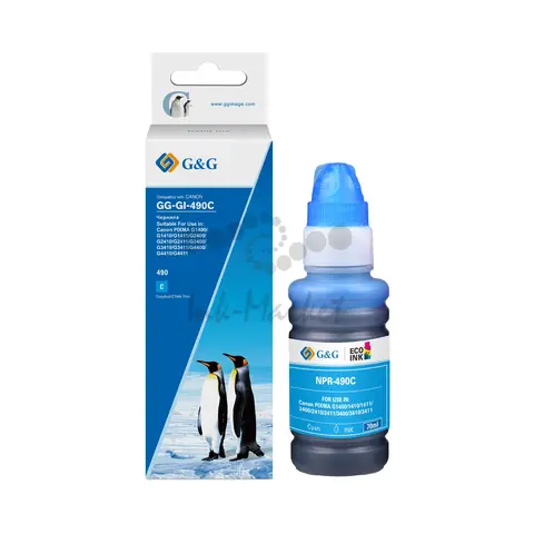 Чернила G&G GG-GI-490C GI-490 голубой 70мл для Canon Pixma G1400, G2400, G3400, G4400