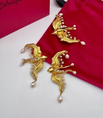 Серьги BIRDS ПТИЦЫ ЛАСТОЧКИ в стиле Schiaparelli с жемчугом