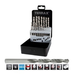 Набор сверл по металлу 1-10мм 19шт DIN338 HSS-G 118° (мет. кейс) Terrax by Ruko A214214