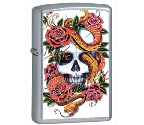 Зажигалка Zippo, латунь/сталь, серебристая, с покрытием Street Chrome 36х12х56 мм (24321 Blooming Death) | Wenger-Victorinox.Ru