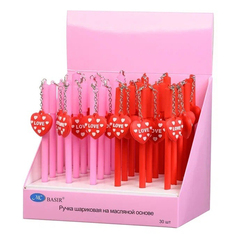 Ручка шариковая, масляная, Basir, синие чернила, серия "Love", с резиновой фигуркой на брелоке, 30 шт