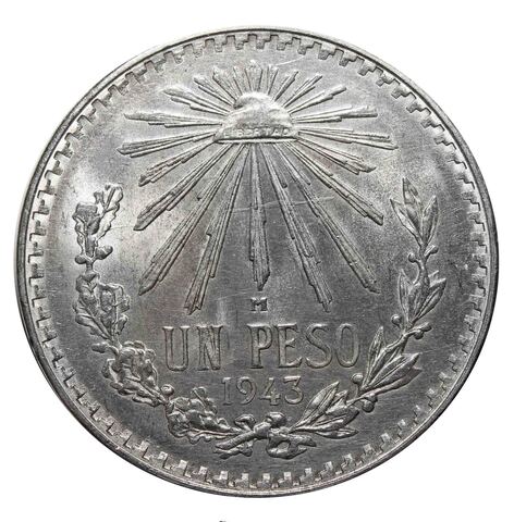 1 песо. Мексика. 1943 год. Серебро. AU