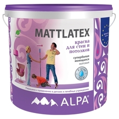Краска Alpa Mattlatex для стен и потолков супербелая моющаяся
