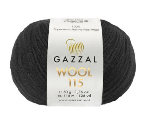 Пряжа Gazzal WOOL 115 3307 чёрный (уп.5 мотков)