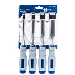 Набор стамесок КОБАЛЬТ плоских: 6, 12, 18, 24 х 140 мм, CR-V, двухкомпонентная рукоятка (4 шт.) блистер (Арт. 245-671)