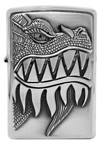 Зажигалка Zippo 200 Fire Breathing Dragon, латунь/сталь серебристая с покрытием Brushed Chrome