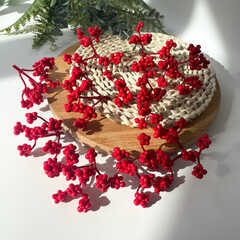 №2 Ягоды бузины зонтиком, цвет КРАСНАЯ, пучок 6 см, набор 10 шт.