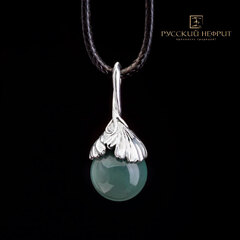 Подвеска "Лист Гинкго" с серебром. Морская волна.