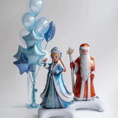Сет гелиевых шаров Дед Мороз и Снегурочка в голубом