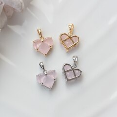 Подвеска Сердце с розовым фианитом, 14 мм, родий, П535