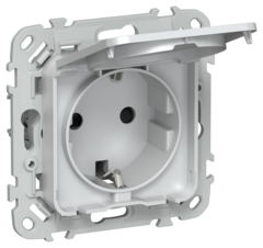 FLITE Розетка с заземлением с защитными шторками и крышкой 16А IP44 РСшкр11-0-44-ФлЖ жемчуг IEK