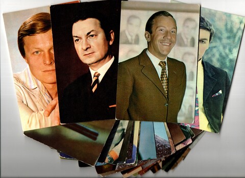 №43 Открытки Артисты и актёры СССР 1970–1980-е г. 25 штук. Цветные, чистые, без повторов