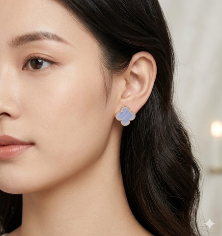 Серьги Trendy клевер крупные с сиреневой вставкой 1 мотив