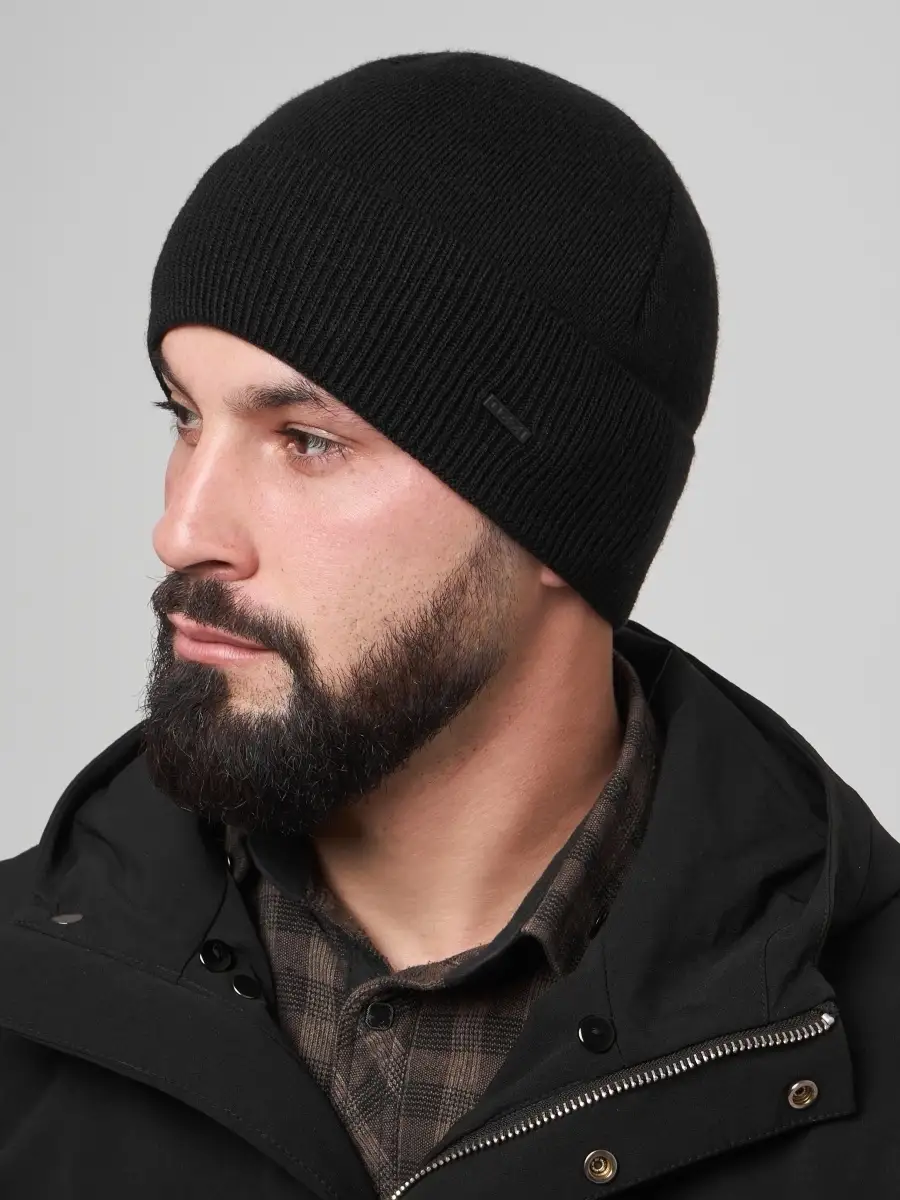 Шапка мужская зимняя шерстяная вязаная с отворотом