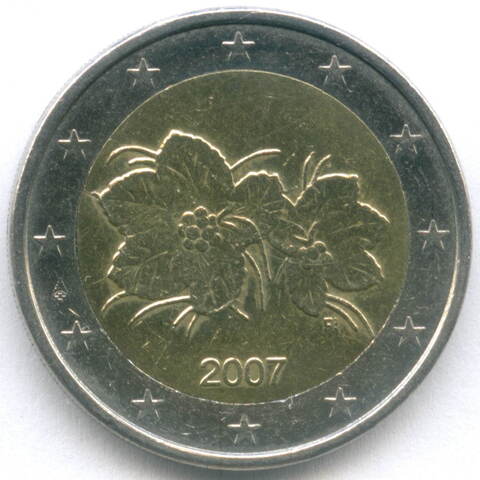 2 евро 2007 год. Финляндия. Регулярный выпуск. Тип 2. Биметалл VF-XF