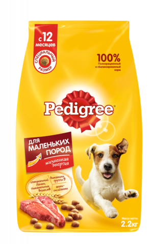 Сухой корм PEDIGREE для взрослых собак маленьких пород, с говядиной (2,2 кг)