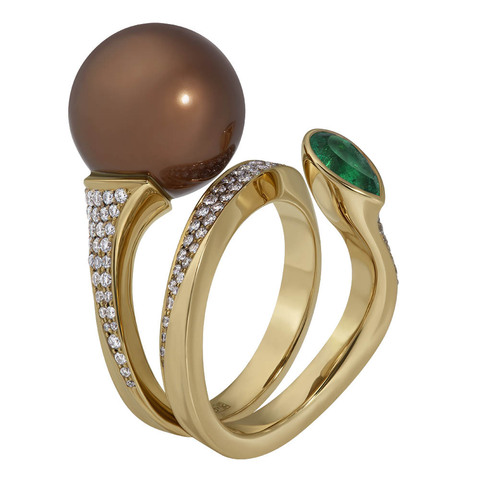 Кольцо с шоколадным морским жемчугом, R0008-0/4