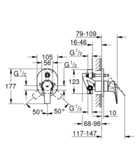 Смеситель для ванны GROHE BauFlow скрытого монтажа, в комплекте с монтажной частью, хром (29045000)