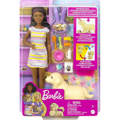 Игровой набор Barbie кукла Барби брюнетка, собачка и 3 новорожденных щенка