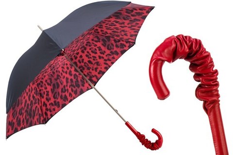Зонт-трость Pasotti - Red Leopard Print Umbrella, Double Cloth, Италия.