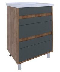 AVK2. Тумба напольная, 2 Ящика, 600, коллекция Ирма  с умывальником Como 60,  Дуб Крафт Золотой, Графит древесный