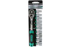 14127 Набор торцевых головок, 1/2", головки 10 - 22 мм, с трещот. ключом, CrV, 11 предм.  Stels