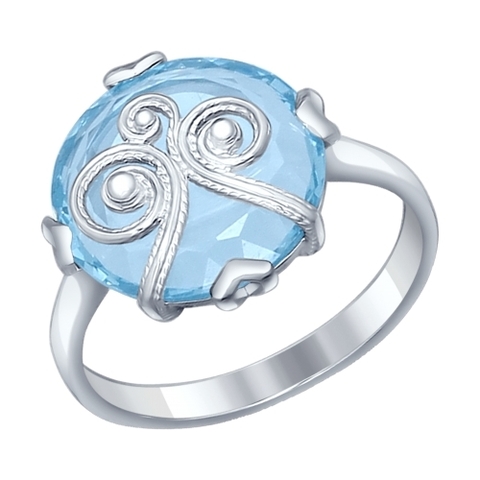 92011226- Кольцо из серебра с круглым, голубым ситаллом и сканью