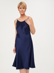 Платье-комбинация из шелкового атласа темно-синего цвета
