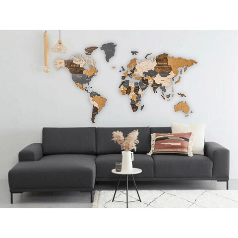 Декор на стену Карта мира многоуровневый, сканди ХХL, 100*181 см.