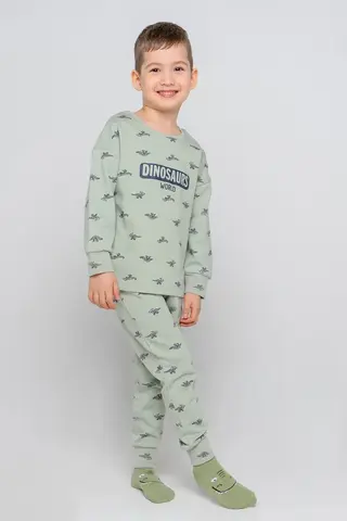 пижама  для мальчика  К 1581/24/темно-оливковый,маленькие динозавры